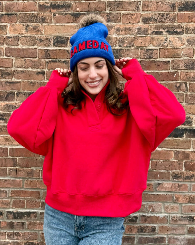 Red Half Button-Up Pullover