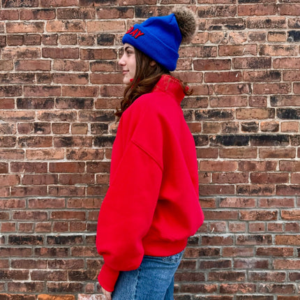 Red Half Button-Up Pullover
