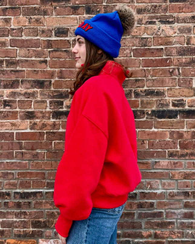 Red Half Button-Up Pullover