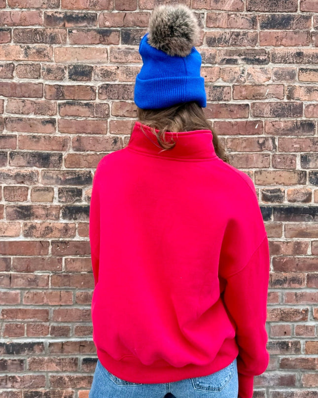 Red Half Button-Up Pullover