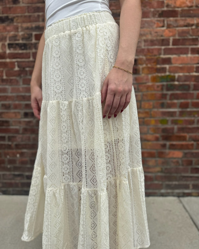 Beige Crochet Lace Tiered Skirt - Shop Simply Apparel