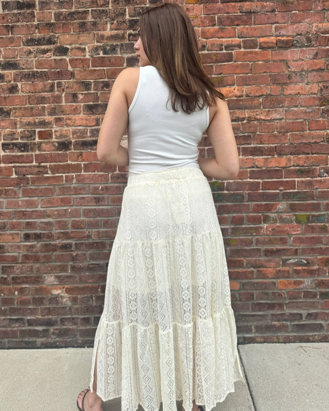 Beige Crochet Lace Tiered Skirt - Shop Simply Apparel
