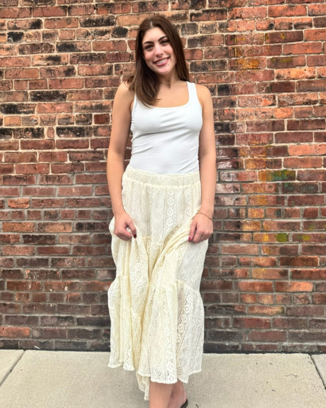 Beige Crochet Lace Tiered Skirt - Shop Simply Apparel