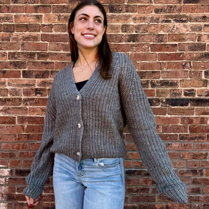 Grey Opened Neck Button Cardigan
