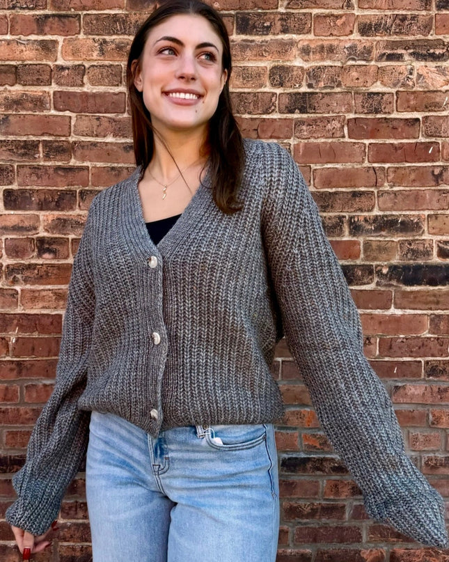 Grey Opened Neck Button Cardigan