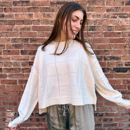 Ivory Grid Textured Sweater