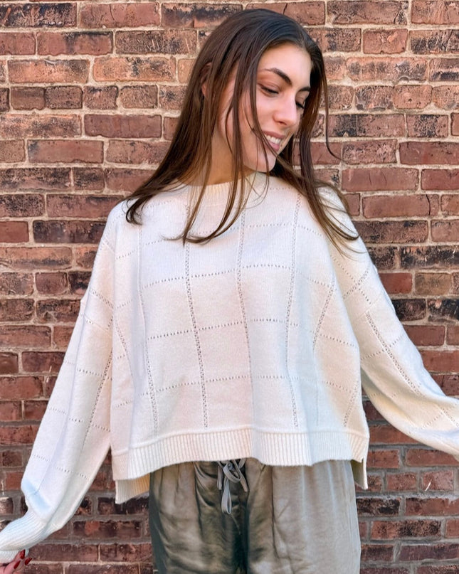 Ivory Grid Textured Sweater