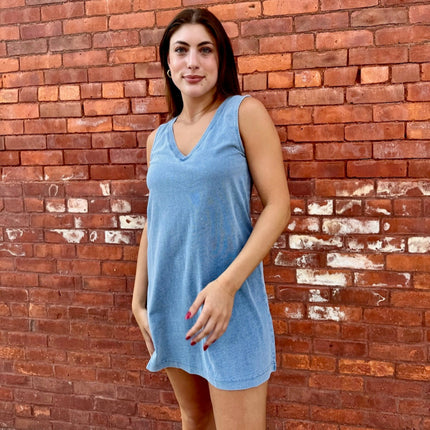 Sloane V-neck Jersey Denim Mini Dress