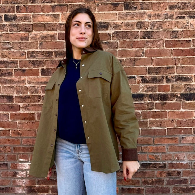 Olive Soft Woven Barn Shacket