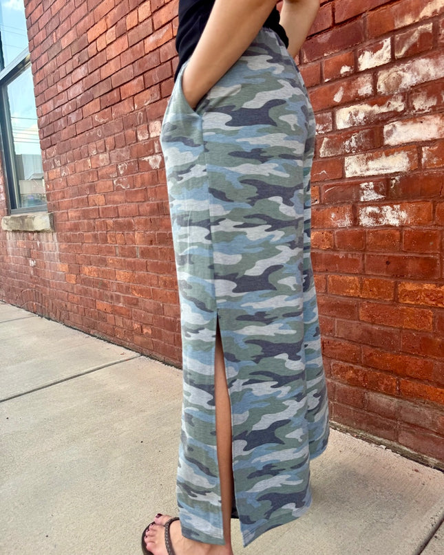 Camo Casual Wanderer Wide Leg Slit Pants - Shop Simply Apparel