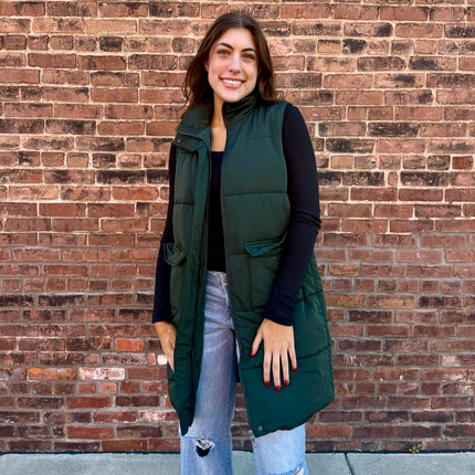 Dark Green Long Puffer Vest