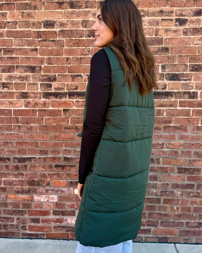 Dark Green Long Puffer Vest