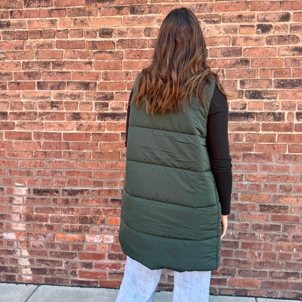 Dark Green Long Puffer Vest