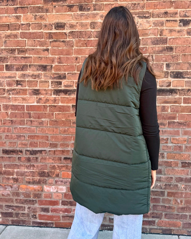 Dark Green Long Puffer Vest