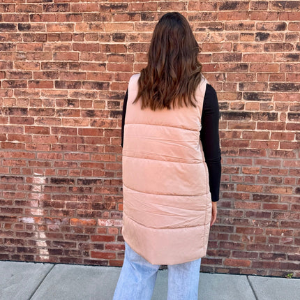 Tan Long Puffer Vest
