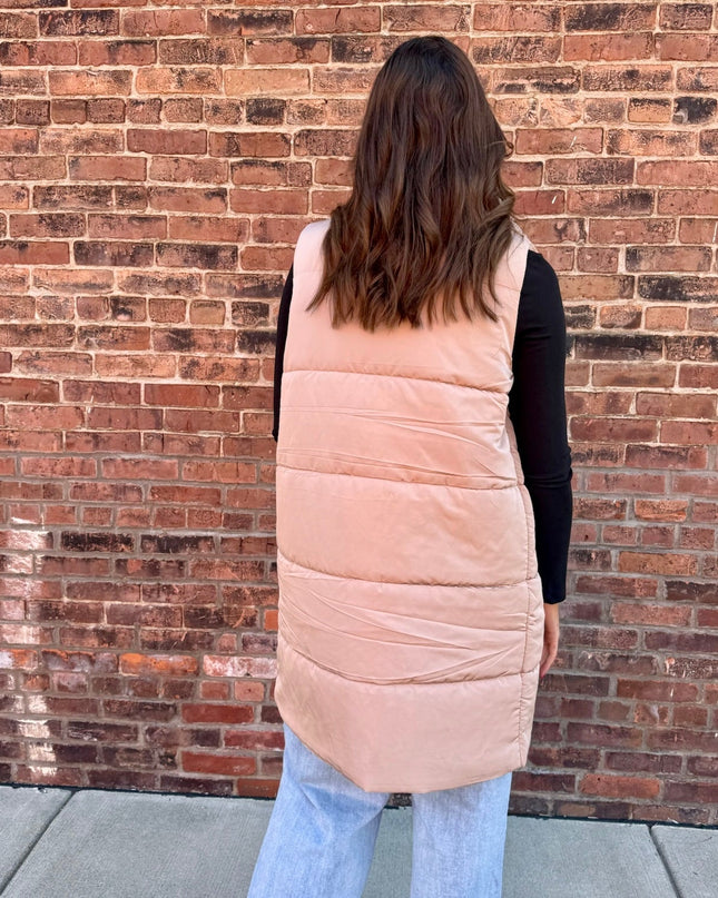 Tan Long Puffer Vest