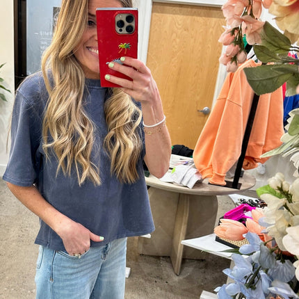 Navy Garment Washed Terry Top - Shop Simply Apparel