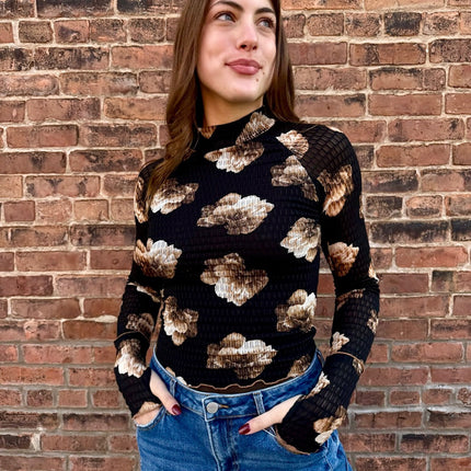 Black and tan floral top