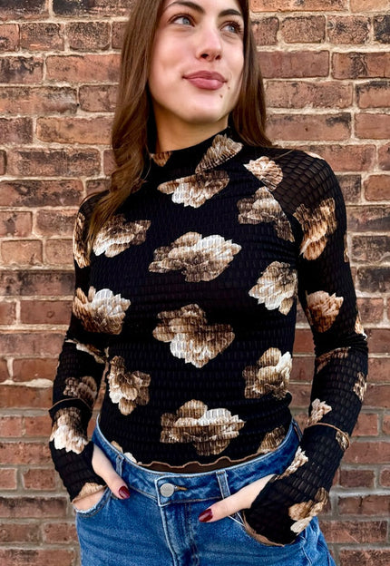 Black and tan floral top