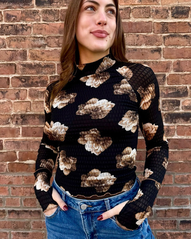 Black and tan floral top