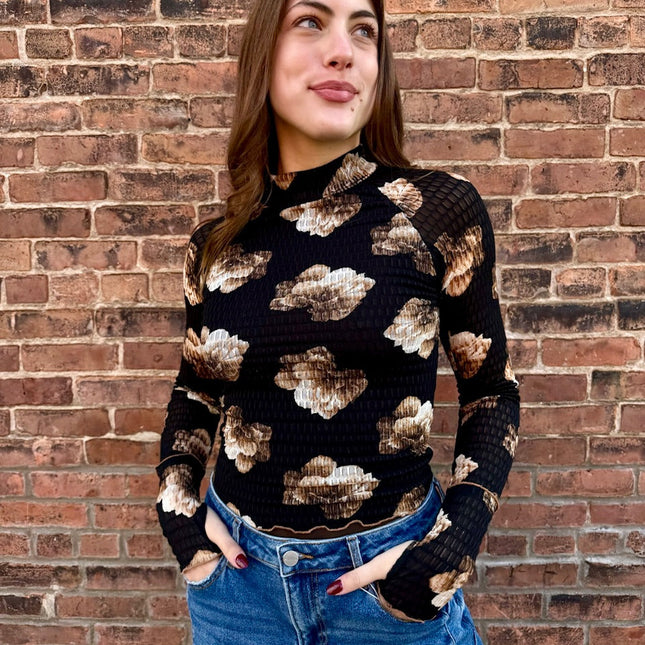 Black and tan floral top
