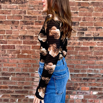 Black-Taupe Floral Mesh Top - Shop Simply Apparel