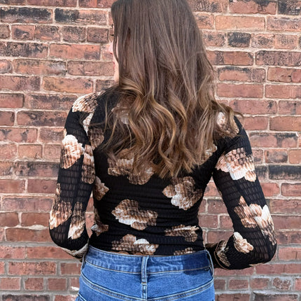 Black-Taupe Floral Mesh Top - Shop Simply Apparel