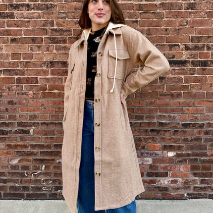 Long Tan Shacket with hood
