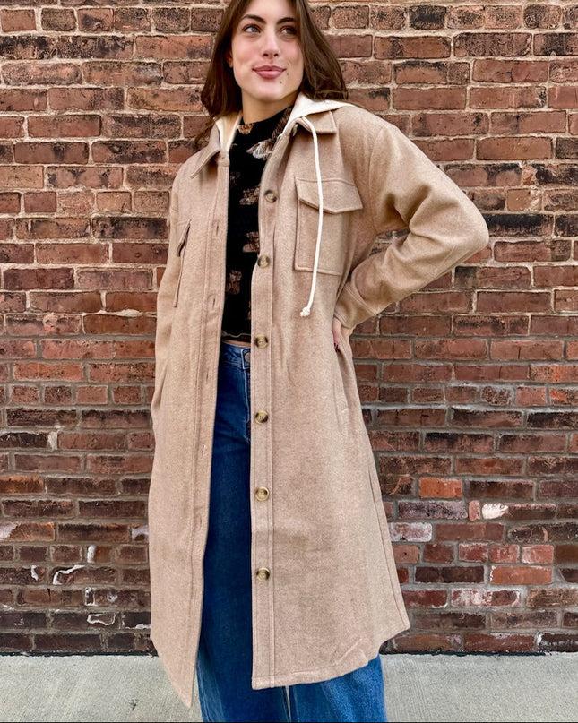 Long Tan Shacket with hood