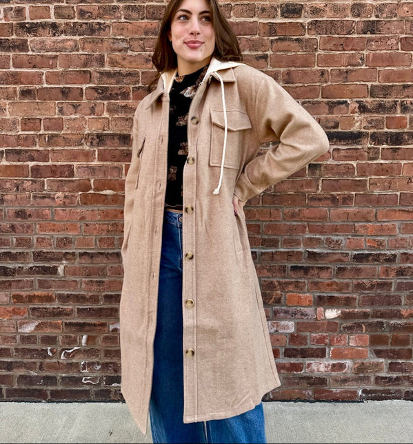 Long Tan Shacket with hood