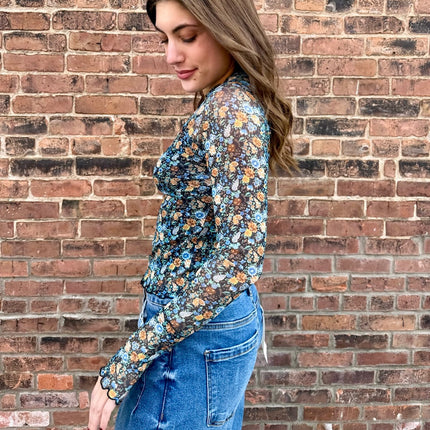 Teal Green Floral Mesh Top - Shop Simply Apparel