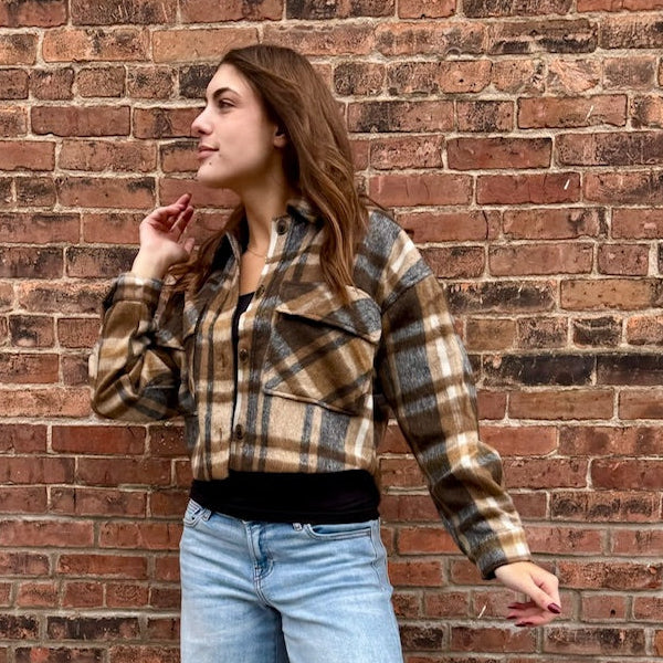 Brown Plaid Short Shacket - Shop Simply Apparel
