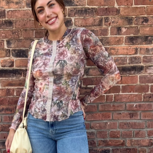 Floral Mesh Button Down Top