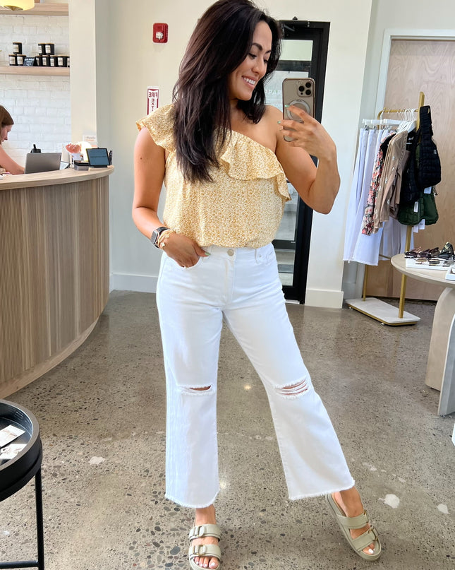 High Rise Slim Straight Relaxed White Denim - Shop Simply Apparel