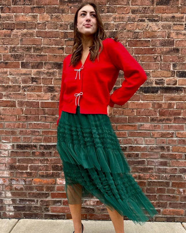 Red Ribbon Bow Trim Cardigan - Shop Simply Apparel