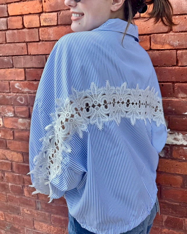 Lace button up top