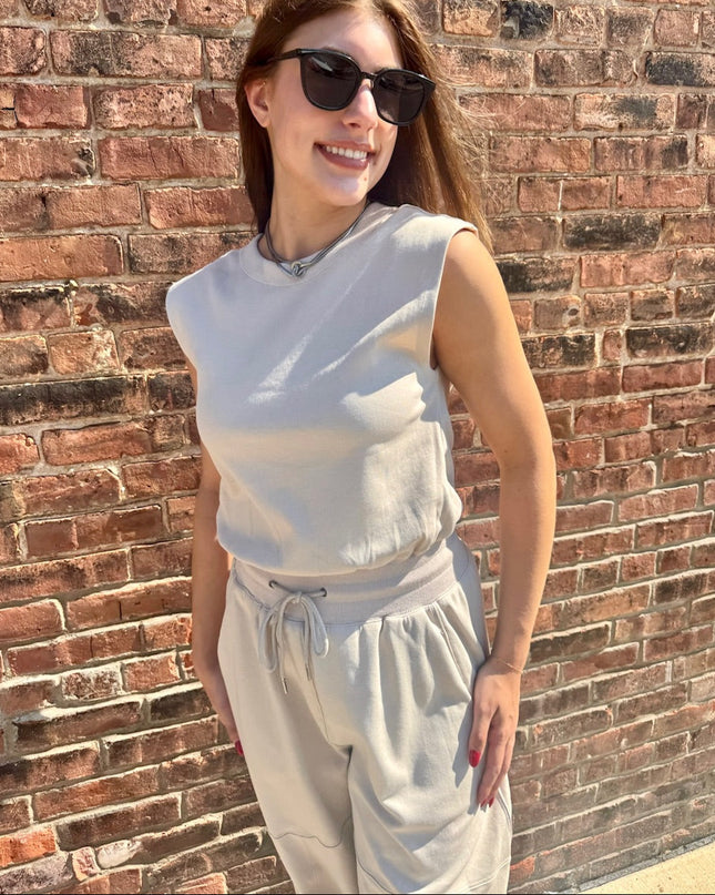 Ecru Casual Knit Jumpsuit