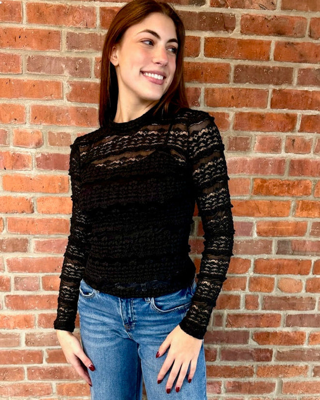 Black Allure Textured Lace Top - Shop Simply Apparel