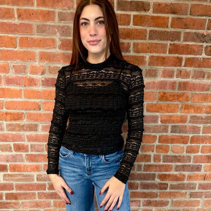 Black Allure Textured Lace Top - Shop Simply Apparel