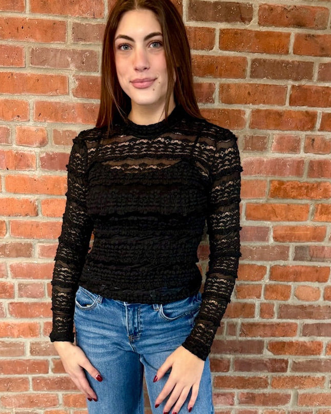 Black Allure Textured Lace Top - Shop Simply Apparel
