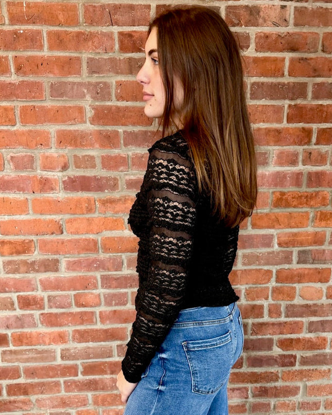 Black Allure Textured Lace Top - Shop Simply Apparel