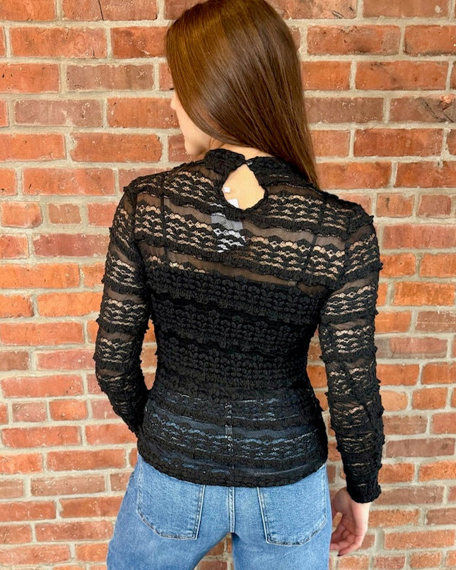 Black Allure Textured Lace Top - Shop Simply Apparel