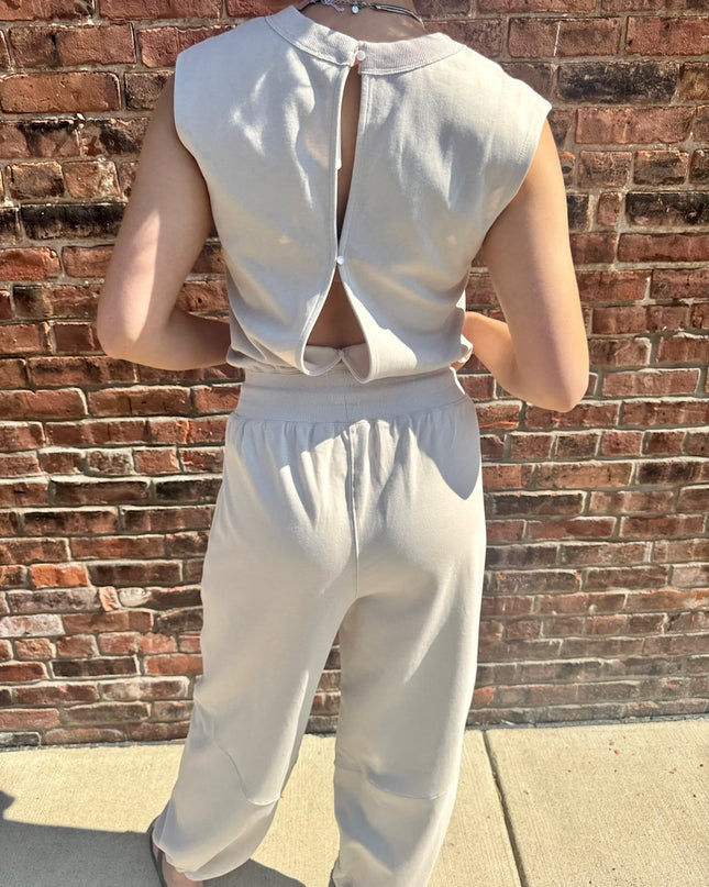 Ecru Casual Knit Jumpsuit - Shop Simply Apparel