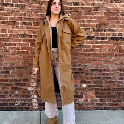 Camel Twofer Hoodie Shacket