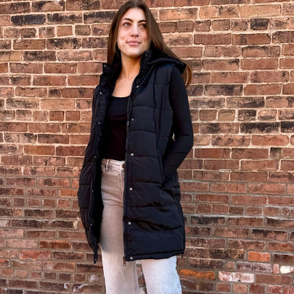 Black Puffer Long Vest - Shop Simply Apparel