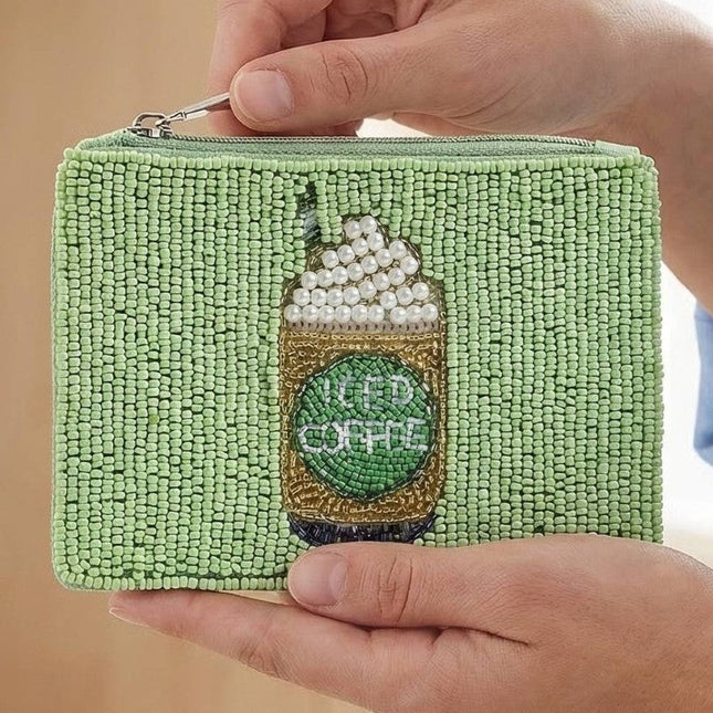 Iced Coffee Seed Beaded Coin Purse