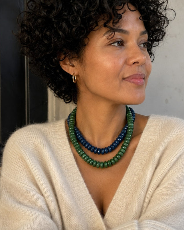 Indigo Swirl Modern Resin Beaded Statement Necklace