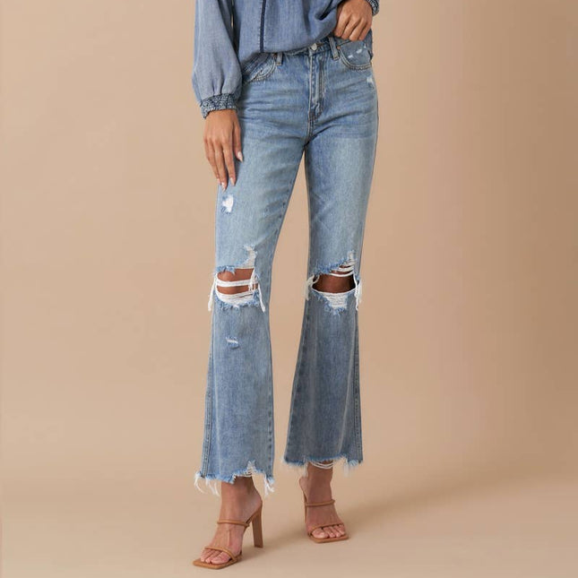 Mid Rise Crop Flare Denim