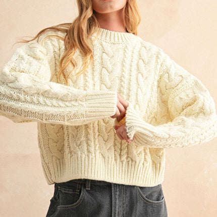 Ivory Braid On Back Cable Sweater