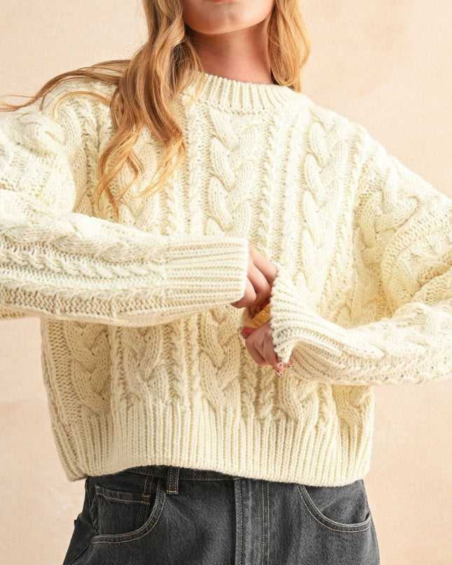 Ivory Braid On Back Cable Sweater